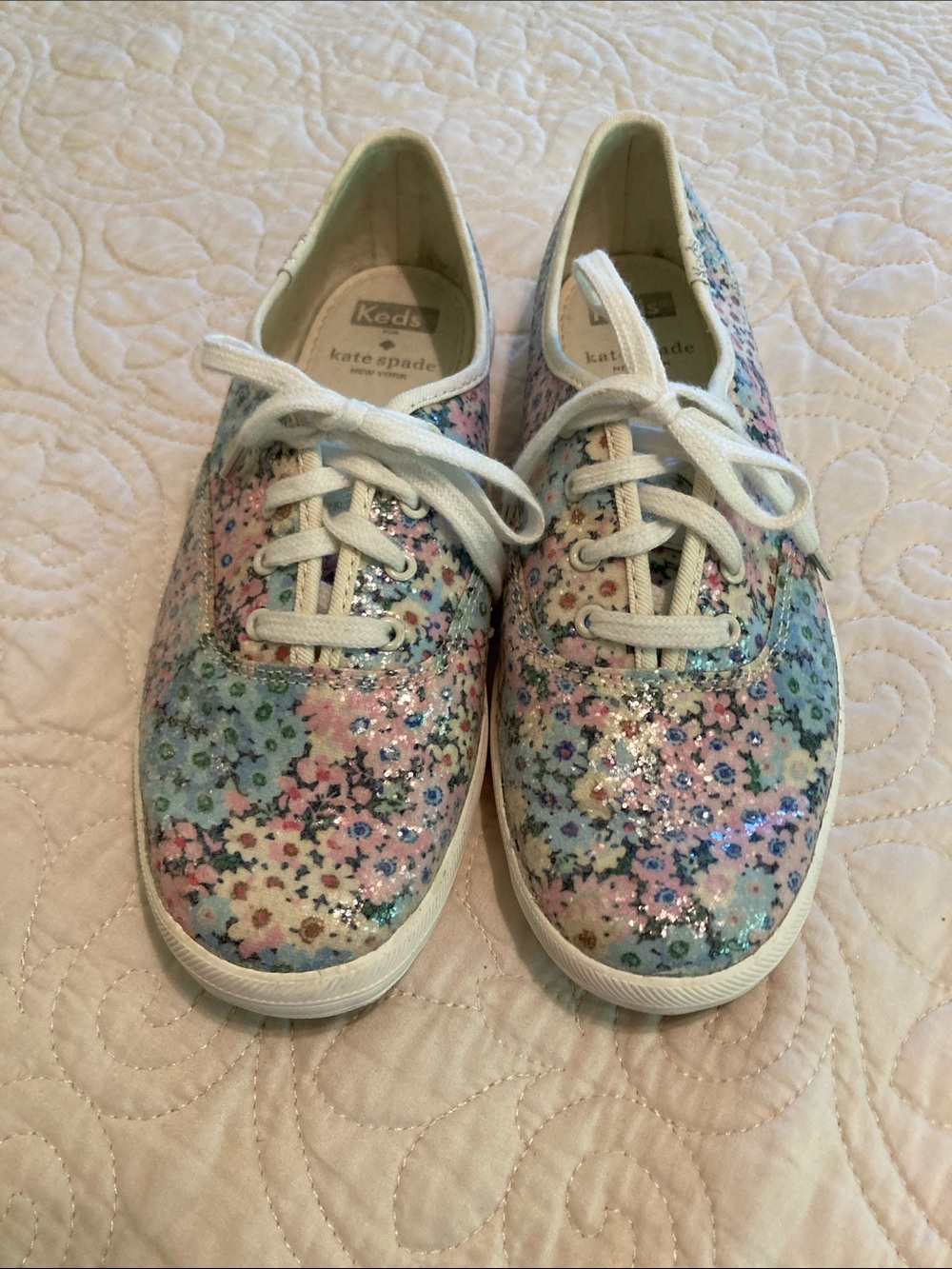 kate spade Floral Glitter Lace-Up Sneakers - Pink, Blue, Green